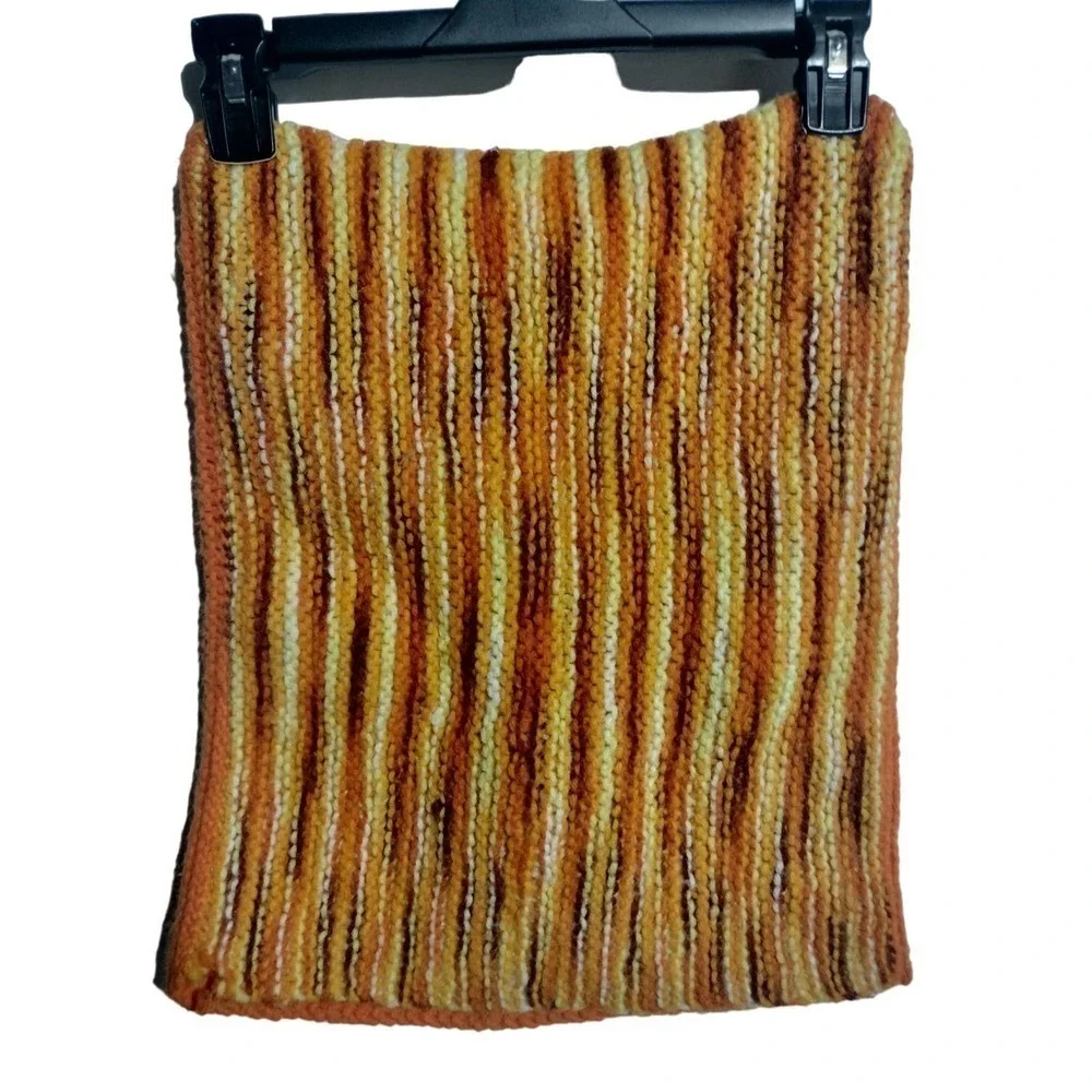 Homemade VINTAGE knitted pillow sham yellow, brown, orange